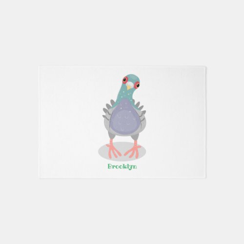 Funny curious pigeon cartoon illustration rug