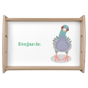Funny curious pigeon cartoon illustration serving tray