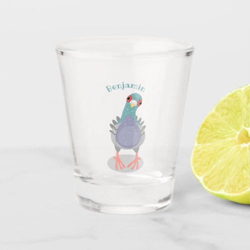 Funny curious pigeon cartoon illustration shot glass