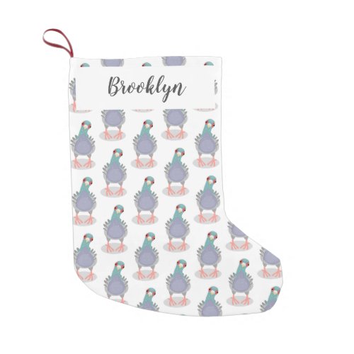 Funny curious pigeon cartoon illustration small christmas stocking