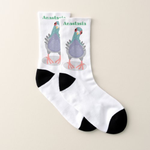 Funny curious pigeon cartoon illustration socks