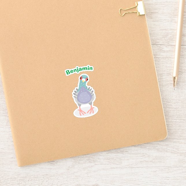 Funny curious pigeon cartoon illustration sticker (Notebook)