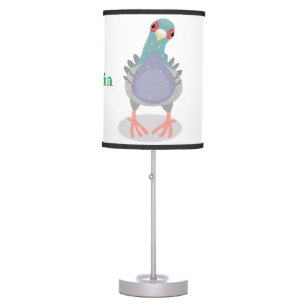 Funny curious pigeon cartoon illustration table lamp