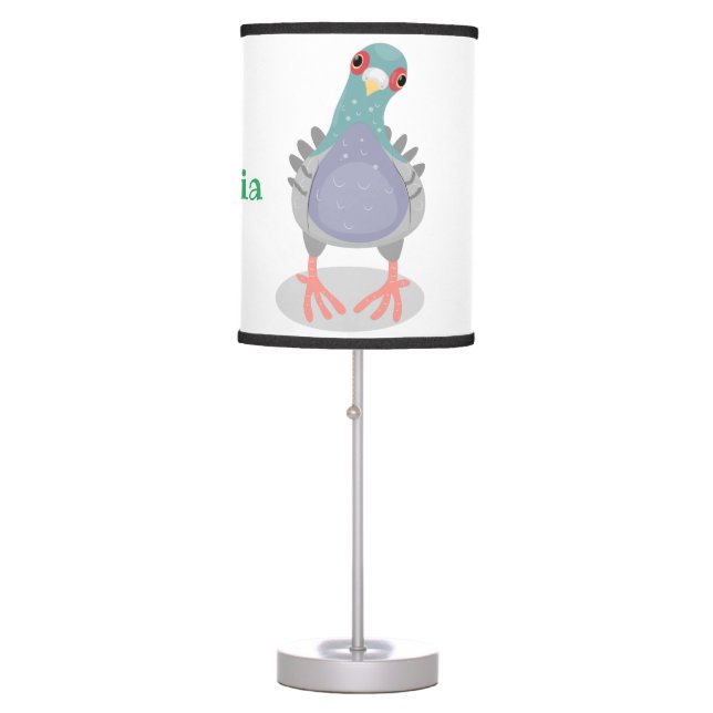 Funny curious pigeon cartoon illustration table lamp (Front)