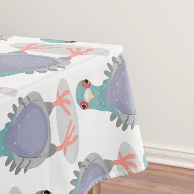 Funny curious pigeon cartoon illustration tablecloth (In Situ)