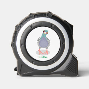 Funny curious pigeon cartoon illustration tape measure