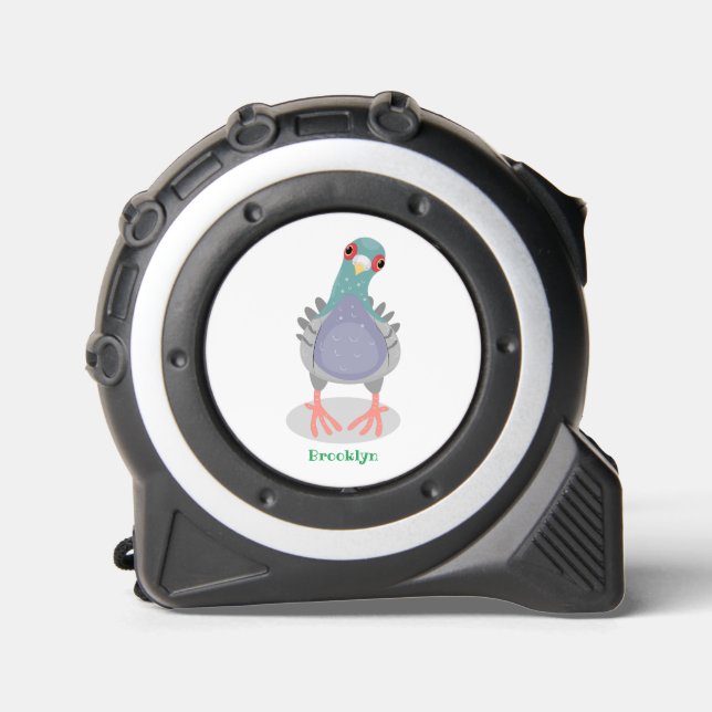 Funny curious pigeon cartoon illustration tape measure (Front)