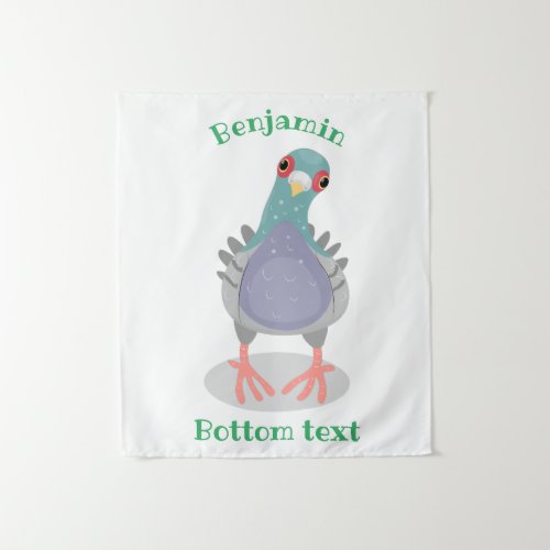 Funny curious pigeon cartoon illustration  tapestry