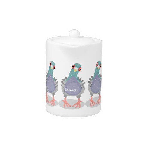 Funny curious pigeon cartoon illustration teapot