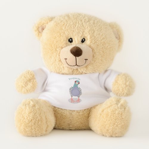 Funny curious pigeon cartoon illustration teddy bear