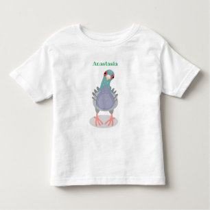 Funny curious pigeon cartoon illustration toddler t-shirt