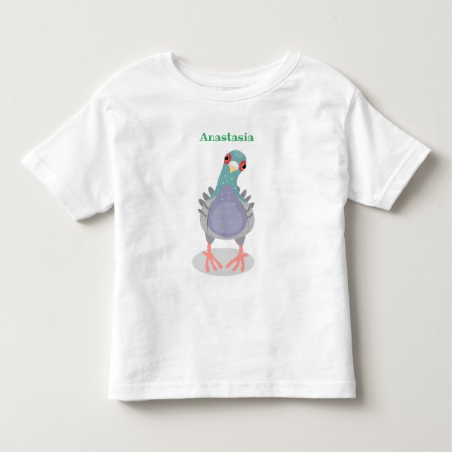 Funny curious pigeon cartoon illustration toddler t-shirt (Front)