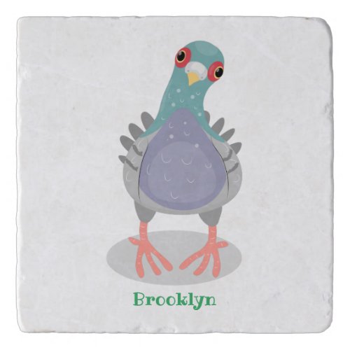 Funny curious pigeon cartoon illustration trivet