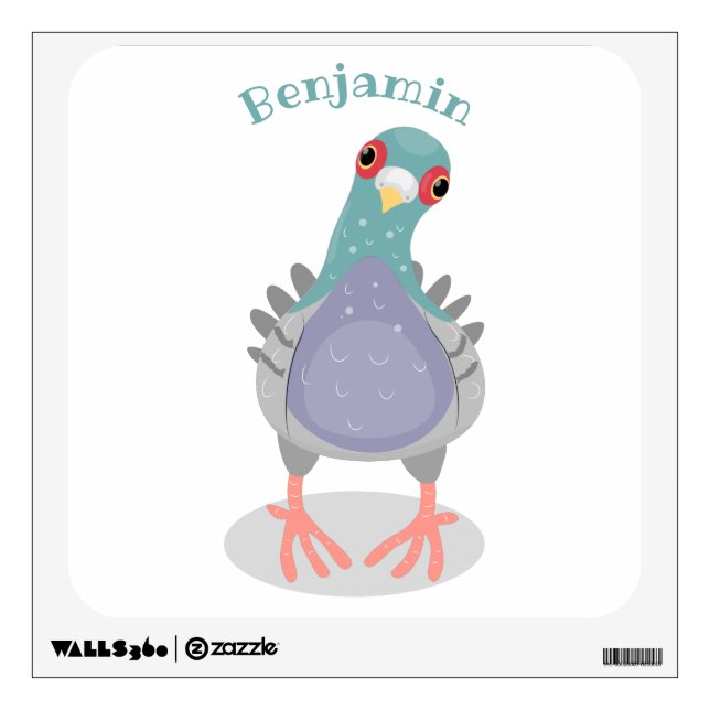 Funny curious pigeon cartoon illustration wall decal (Front)