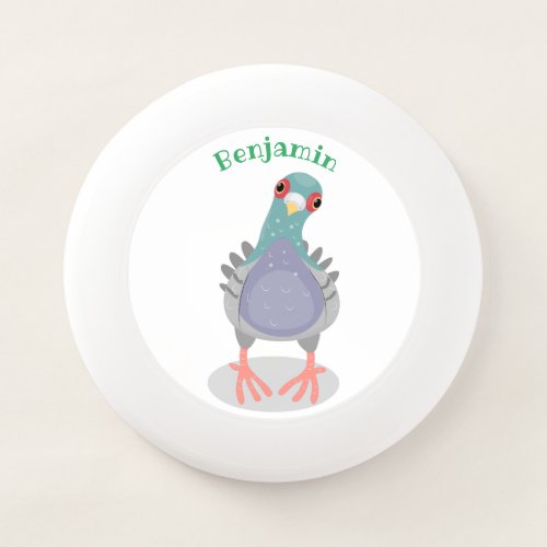 Funny curious pigeon cartoon illustration Wham_O frisbee