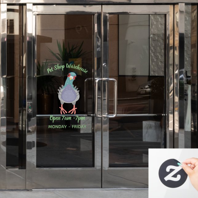 Funny curious pigeon cartoon illustration  window cling (Office Door)