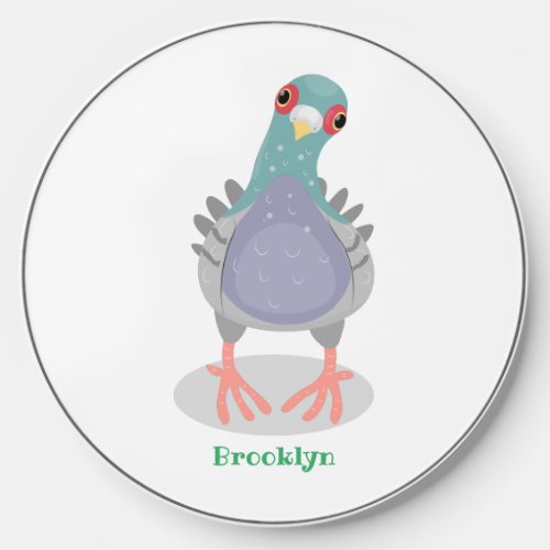 Funny curious pigeon cartoon illustration wireless charger 