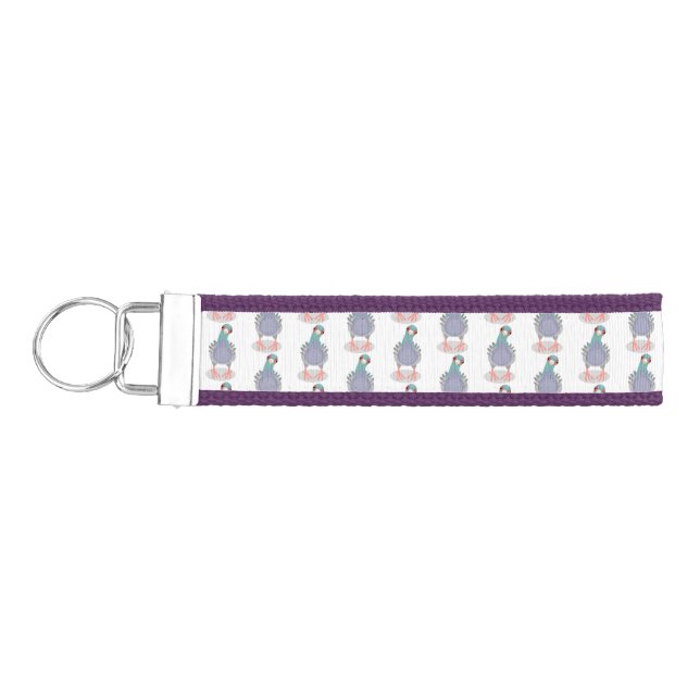 Funny curious pigeon cartoon illustration wrist keychain (Keys on Left)