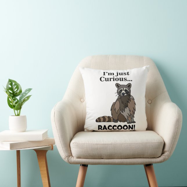 Funny Curious Raccoon Throw Pillow (Chair)