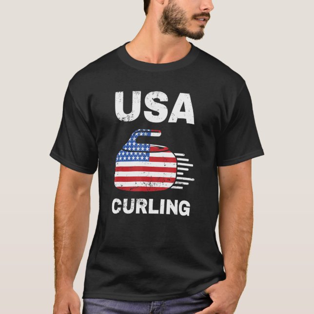 Funny Curling   For Men Women Curling Players Usa T-Shirt (Front)