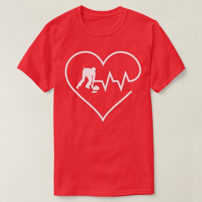 Funny Curling Hockey Heartbeat Curltroopers Lover  T-Shirt (Design Front)