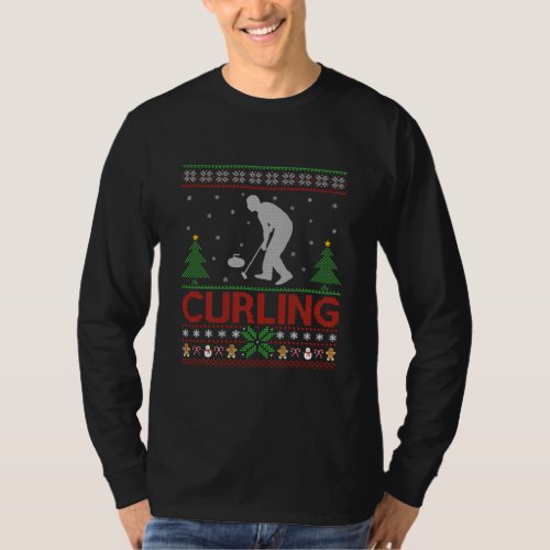 Funny Curling Sports Lover Santa Ugly Curling T_Shirt