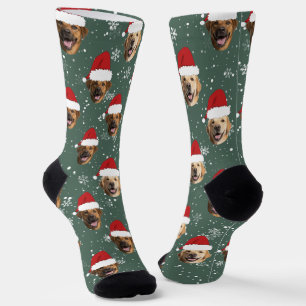 Funny Custom 3 Dog Faces Christmas Santa Hats Socks