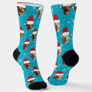 Funny Custom 3 Dog Faces Christmas Santa Hats Socks