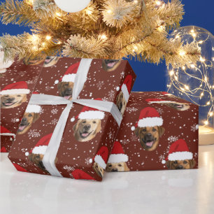 Funny Custom 3 Dog Faces Christmas Santa Hats Wrapping Paper