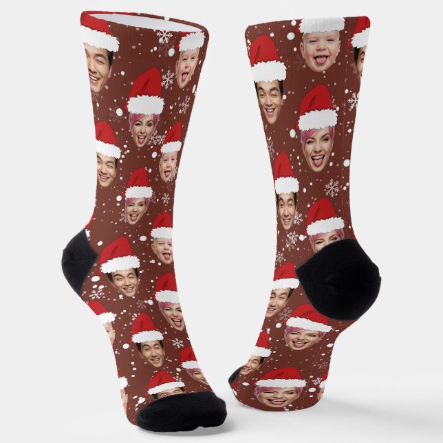 Funny Custom 3 Faces Christmas Santa Hats Socks (Angled)