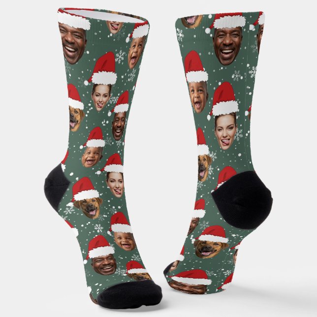 Funny Custom 4 Faces Christmas Santa Hats Socks (Angled)