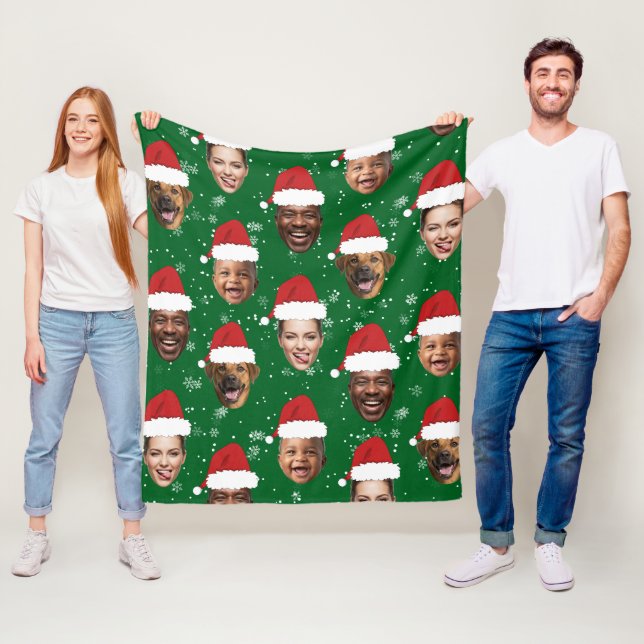Funny Custom 4 Faces Photo Christmas Santa Hats Fleece Blanket (In Situ)