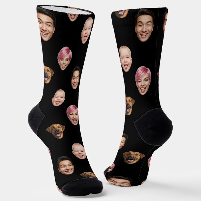 Funny Custom 4 Faces with Dog Cat – Personalized  Socks (Angled)