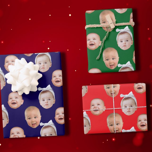 Funny Custom Baby Face Photo Face 3 Photos Baby Wrapping Paper Sheets (Creator Uploaded)