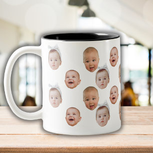 Funny Custom Baby Face Photo Face 3 Photos Two-Tone Coffee Mug