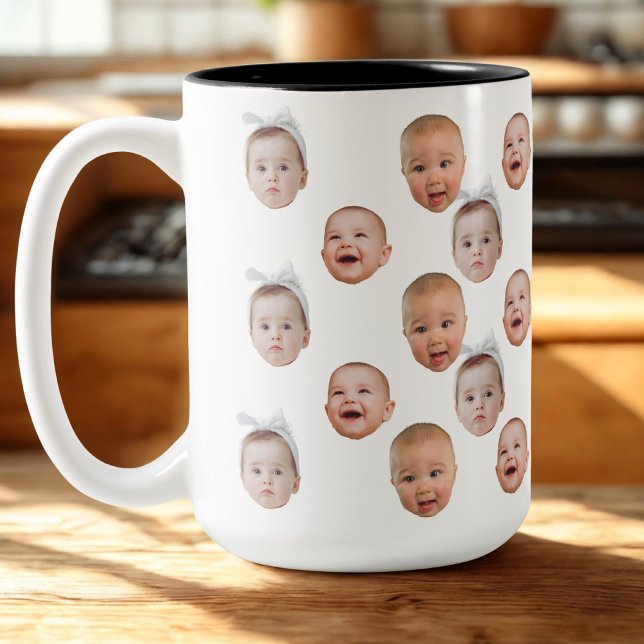 Funny Custom Baby Face Photo Face 3 Photos Two-Tone Coffee Mug (Creator Uploaded)