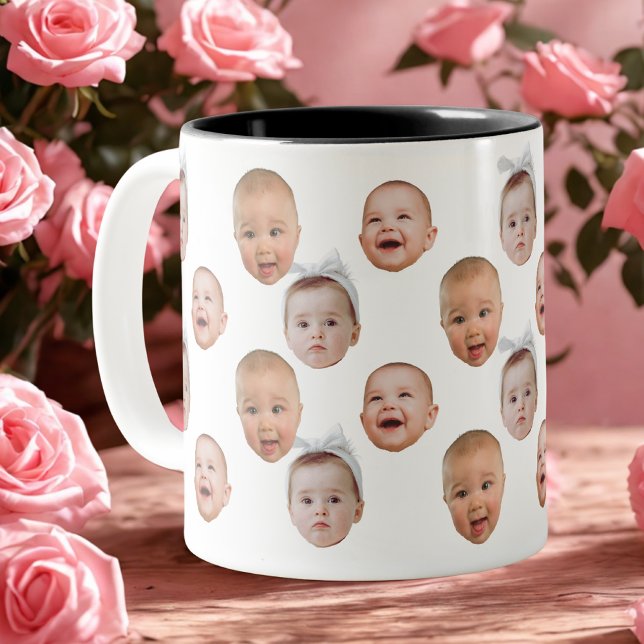 Funny Custom Baby Face Photo Face 3 Photos Two-Tone Coffee Mug (Creator Uploaded)