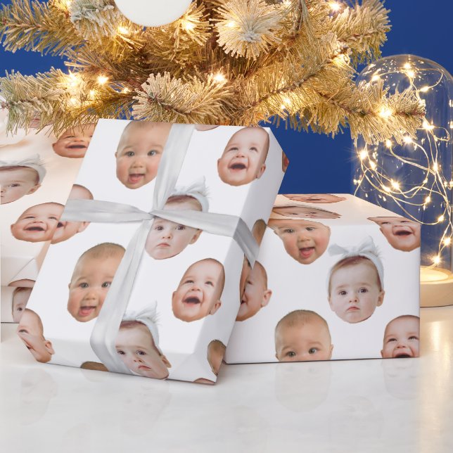 Funny Custom Baby Face Photo Face 3 Photos Wrapping Paper (Holidays)