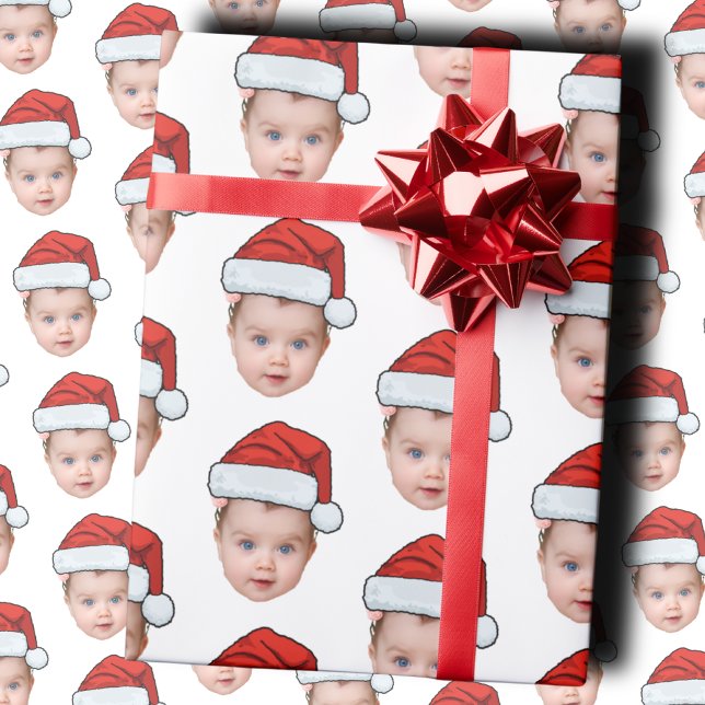 Funny Custom Baby Face Photo Santa Head  Wrapping Paper (Creator Uploaded)