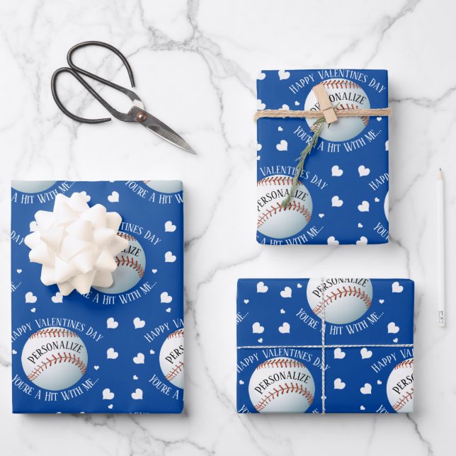 Funny Custom Baseball Baller Valentines Day Wrapping Paper Sheets (Front)
