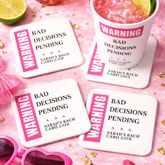 Funny Custom Bride Squad Party Favor Personalized  Square Paper Coaster (Creator Uploaded)