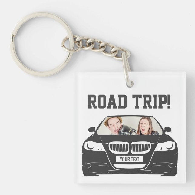 Funny Custom Car Photo Road Trip Keychain (Front)