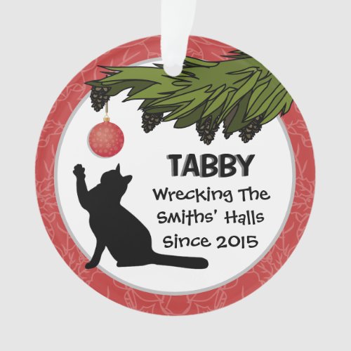 Funny Custom Cat and Owner Name Red Christmas Tree Ornament