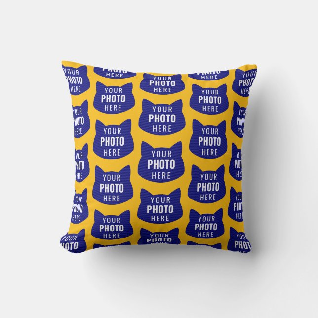 Funny Custom Cat Face Photo Pattern Yellow Throw Pillow (Front)