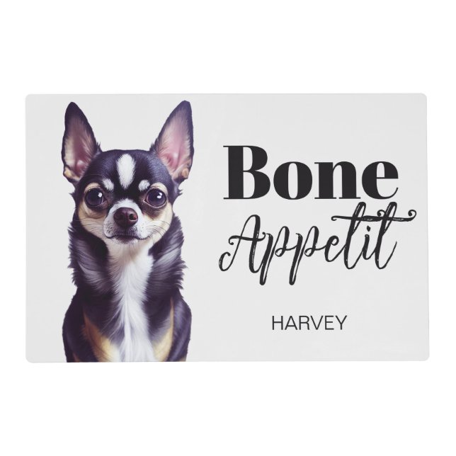 Funny Custom Chihuahua Bone Appetit Design Dog  Placemat (Front)