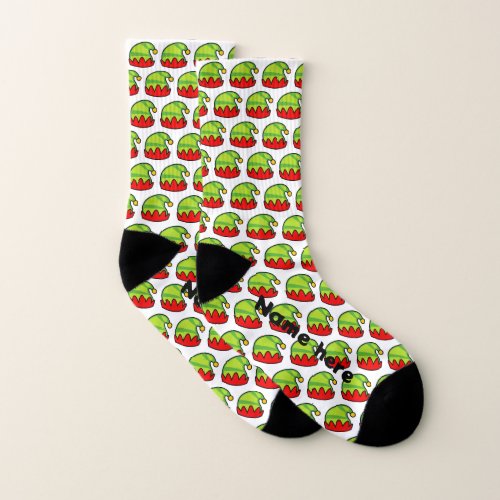 Funny custom Christmas socks with elf hat pattern 