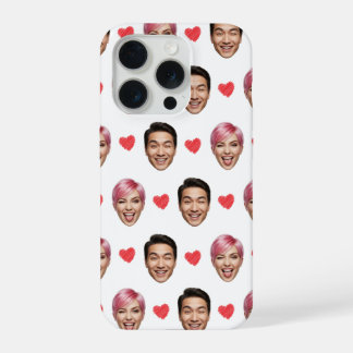 Funny Custom Couple Faces Pattern Red Hearts iPhone 15 Pro Case