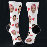 Funny Custom Couple Faces with Red Hearts Socks<br><div class="desc">Celebrate love and laughter with this funny custom couple design, featuring two personalized faces surrounded by playful red hearts on a crisp white background. Upload your photos—whether it’s you and your partner, newlyweds, or even best friends—for a unique gift that blends romance and humor. Perfect for Valentine’s Day, anniversaries, weddings,...</div>