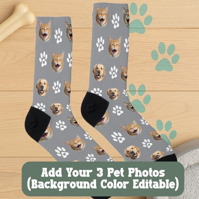 Funny Custom Dog & Cat 3 Photos with Paw Prints Socks (Creator Uploaded)