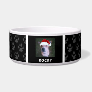Funny Custom Dog Photo Black Paw Prints Monogram Bowl